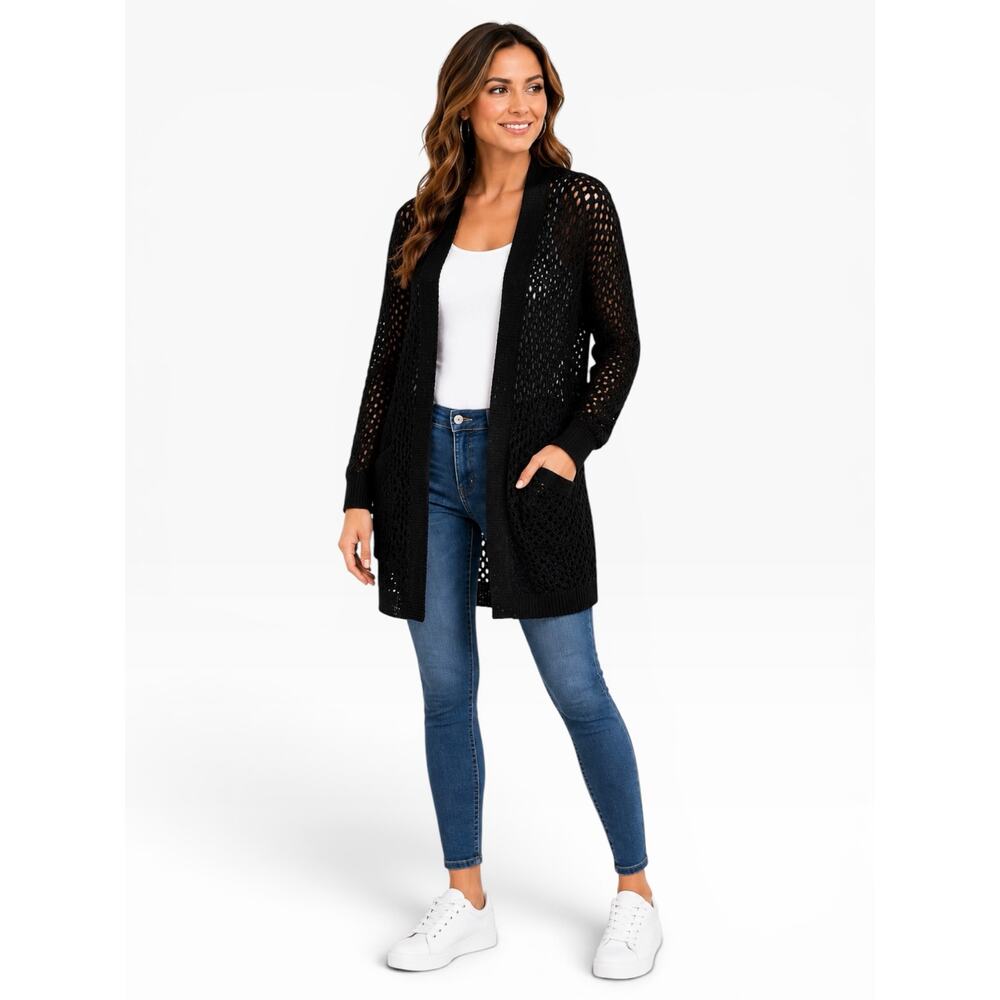 Nine West Open Knit Cardigan Mineral Black Medium NWT